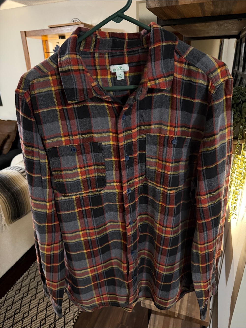 dip Men's Plaid Flannel Shirt in Red, Gray & Yellow